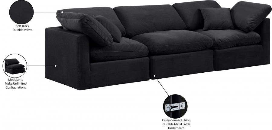 Indulge Velvet Sofa Black - 147Black-S105 - Vega Furniture