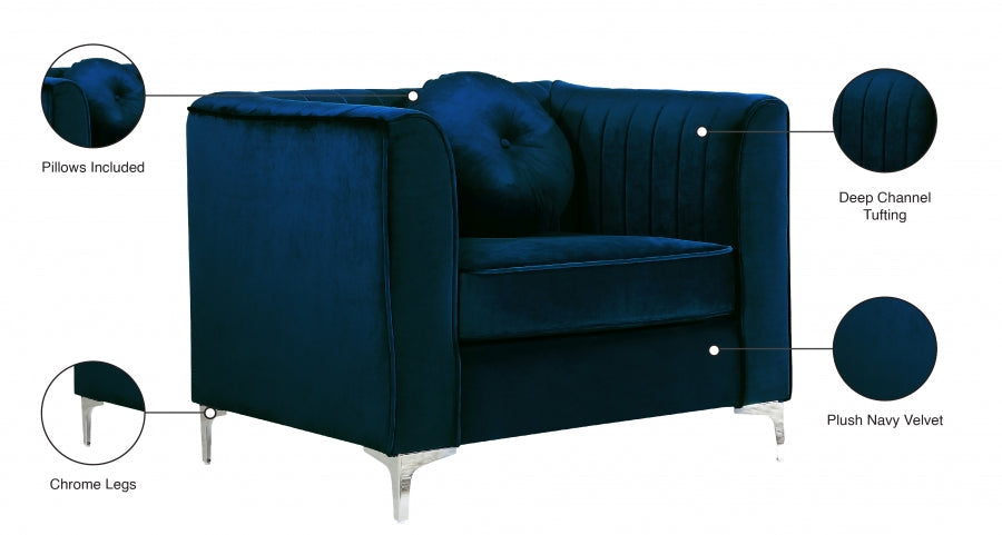 Isabelle Blue Velvet Chair - 612Navy-C - Vega Furniture