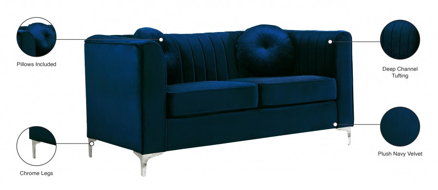 Isabelle Blue Velvet Loveseat - 612Navy-L - Vega Furniture