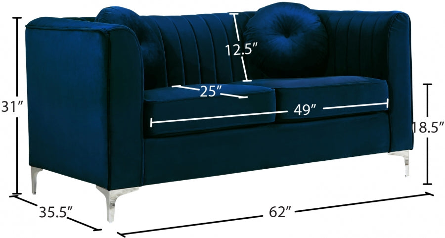 Isabelle Blue Velvet Loveseat - 612Navy-L - Vega Furniture