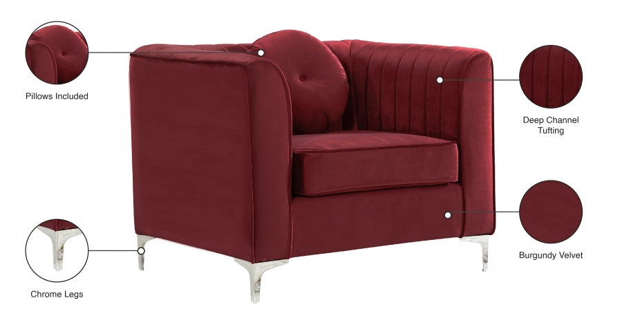 Isabelle Burgundy Velvet Chair - 612Burg-C - Vega Furniture