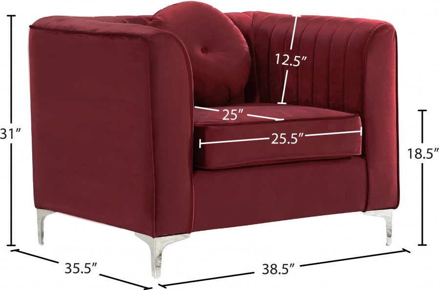 Isabelle Burgundy Velvet Chair - 612Burg-C - Vega Furniture