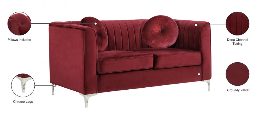 Isabelle Burgundy Velvet Loveseat - 612Burg-L - Vega Furniture