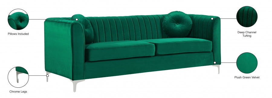 Isabelle Green Velvet Sofa - 612Green-S - Vega Furniture