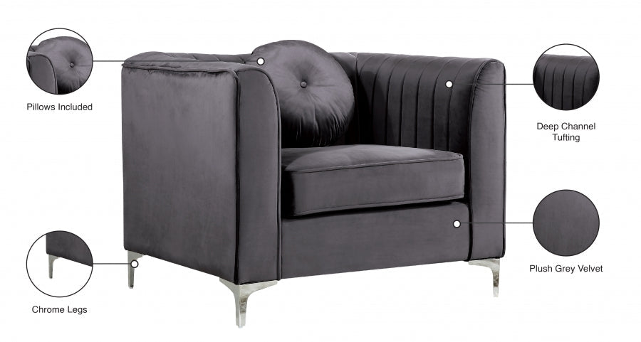 Isabelle Grey Velvet Chair - 612Grey-C - Vega Furniture