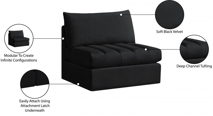 Jacob Black Velvet Modular Armless Chair - 649Black-Armless - Vega Furniture