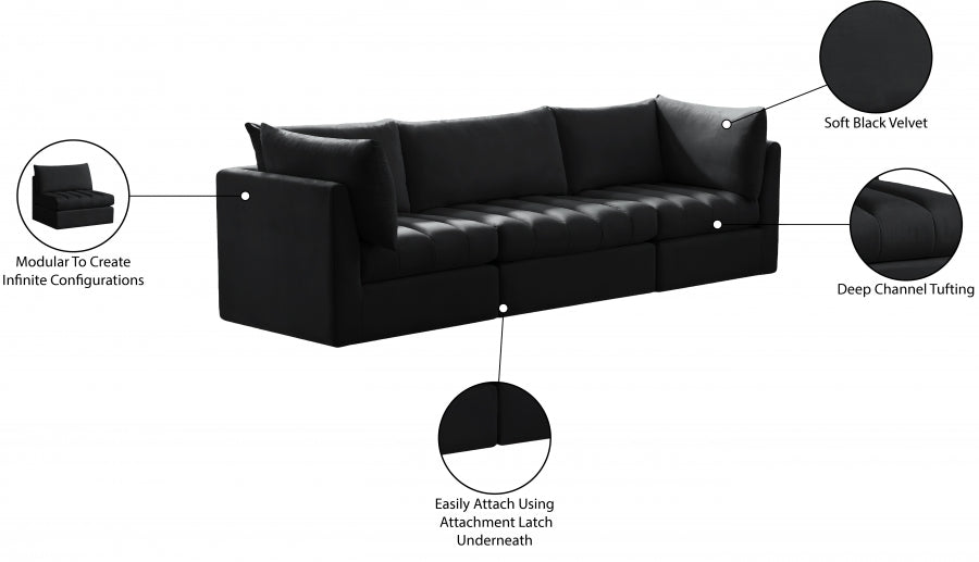 Jacob Black Velvet Modular Sofa - 649Black-S103 - Vega Furniture