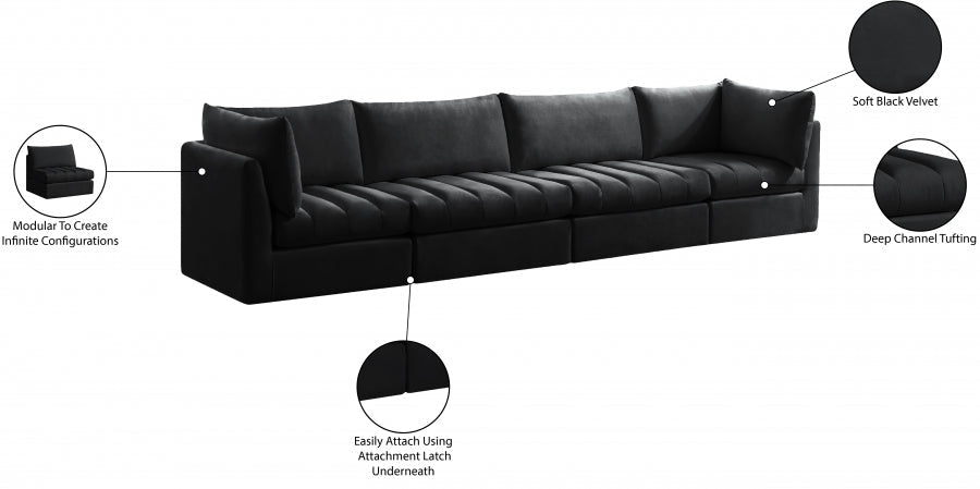 Jacob Black Velvet Modular Sofa - 649Black-S140 - Vega Furniture