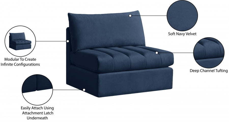 Jacob Blue Velvet Modular Armless Chair - 649Navy-Armless - Vega Furniture