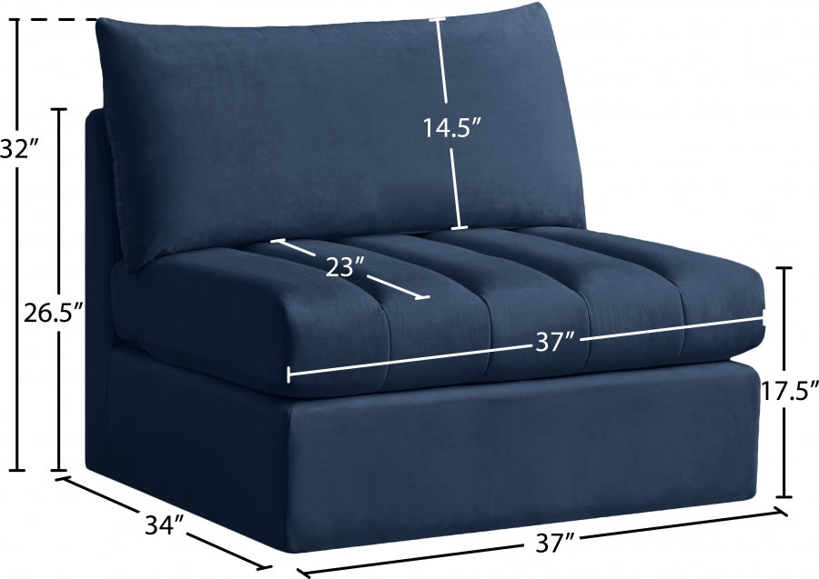 Jacob Blue Velvet Modular Armless Chair - 649Navy-Armless - Vega Furniture