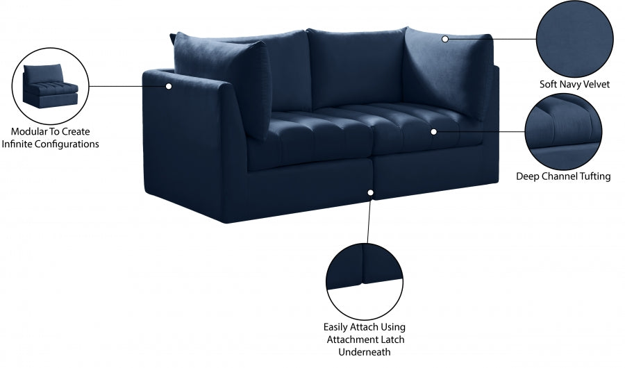 Jacob Blue Velvet Modular Loveseat - 649Navy-S66 - Vega Furniture