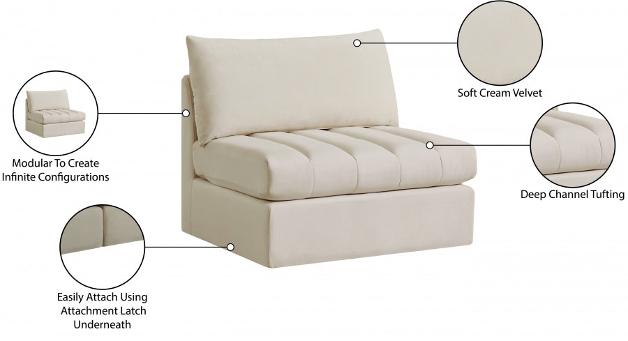 Jacob Cream Velvet Modular Armless Chair - 649Cream-Armless - Vega Furniture