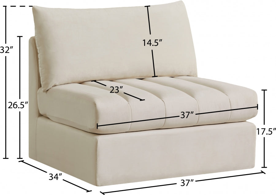 Jacob Cream Velvet Modular Armless Chair - 649Cream-Armless - Vega Furniture