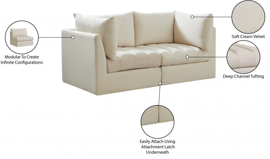 Jacob Cream Velvet Modular Loveseat - 649Cream-S66 - Vega Furniture