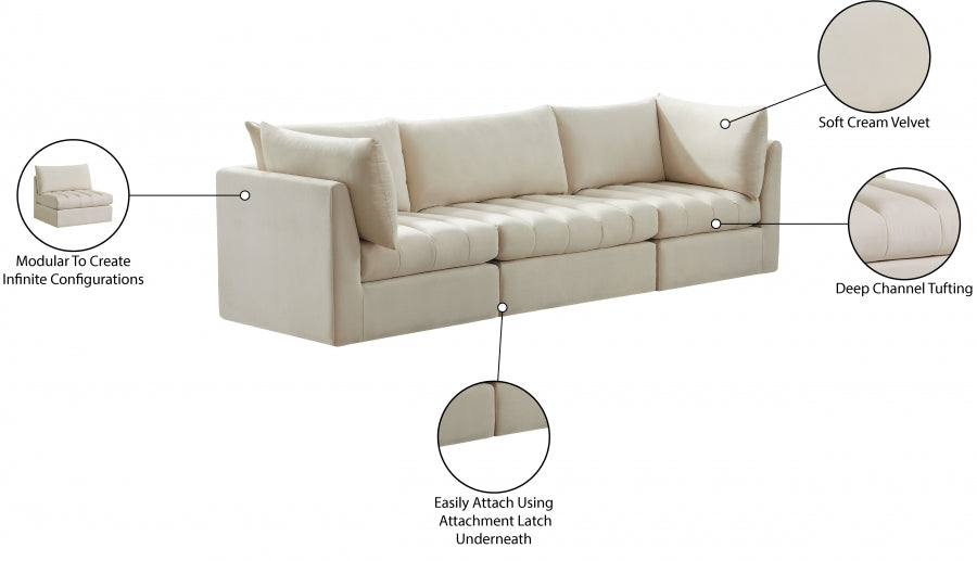 Jacob Cream Velvet Modular Sofa - 649Cream-S103 - Vega Furniture