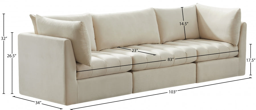 Jacob Cream Velvet Modular Sofa - 649Cream-S103 - Vega Furniture