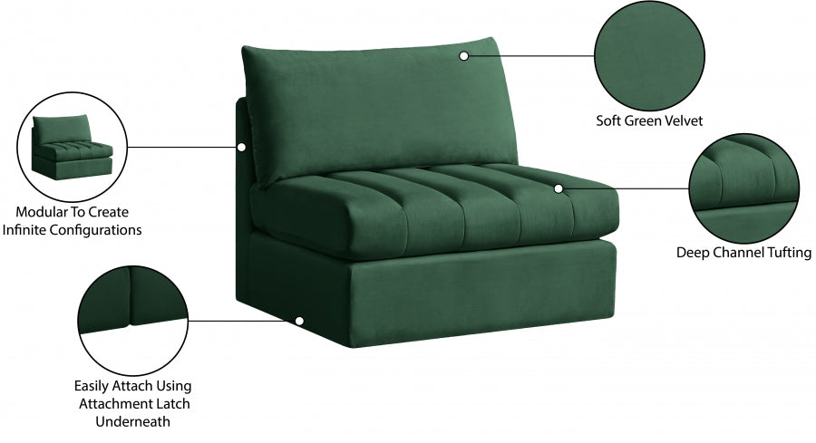 Jacob Green Velvet Modular Armless Chair - 649Green-Armless - Vega Furniture