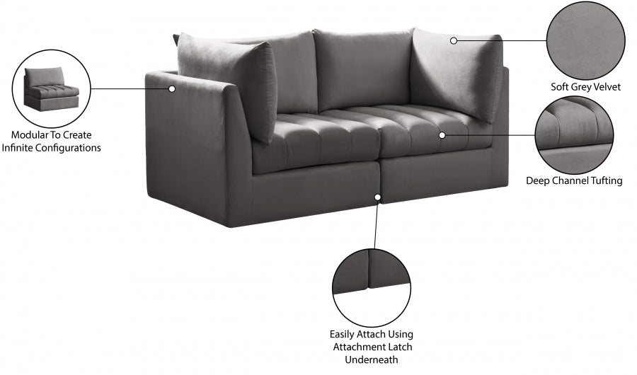 Jacob Grey Velvet Modular Loveseat - 649Grey-S66 - Vega Furniture