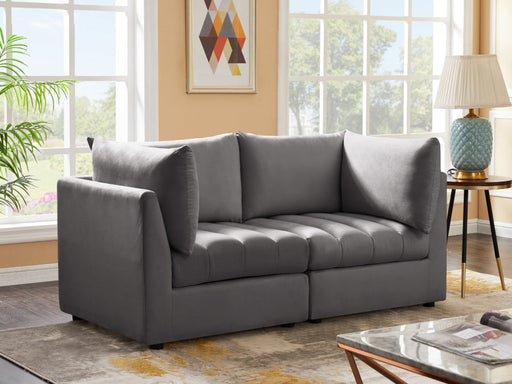 Jacob Grey Velvet Modular Loveseat - 649Grey-S66 - Vega Furniture