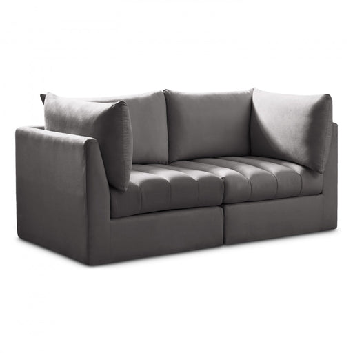 Jacob Grey Velvet Modular Loveseat - 649Grey-S66 - Vega Furniture