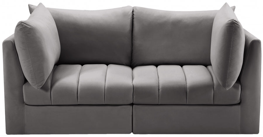 Jacob Grey Velvet Modular Loveseat - 649Grey-S66 - Vega Furniture