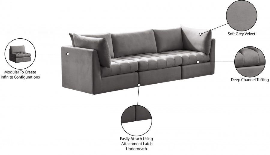 Jacob Grey Velvet Modular Sofa - 649Grey-S103 - Vega Furniture