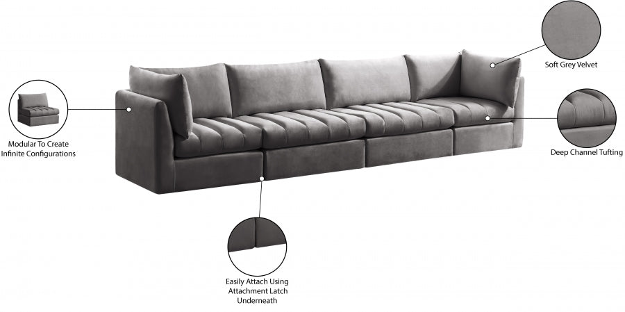 Jacob Grey Velvet Modular Sofa - 649Grey-S140 - Vega Furniture