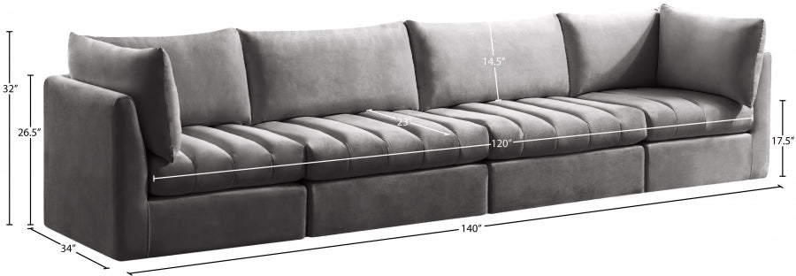 Jacob Grey Velvet Modular Sofa - 649Grey-S140 - Vega Furniture