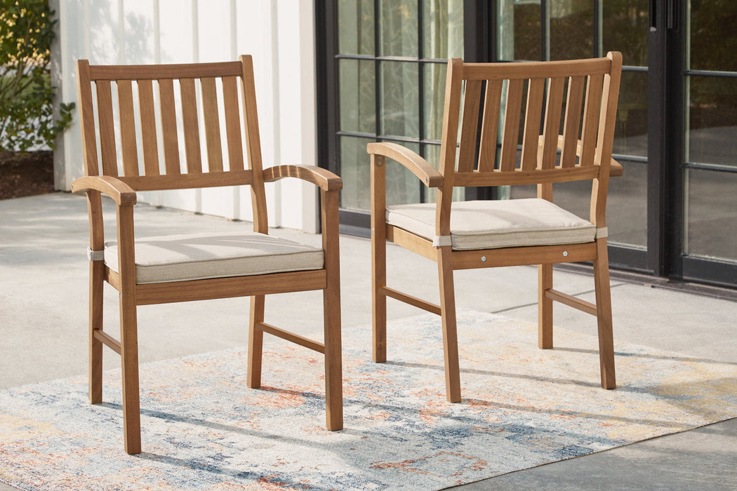 Janiyah Light Brown Outdoor Dining Arm Chair, Set of 2 - P407-601A - Vega Furniture