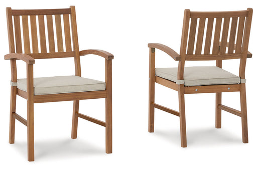 Janiyah Light Brown Outdoor Dining Arm Chair, Set of 2 - P407-601A - Vega Furniture