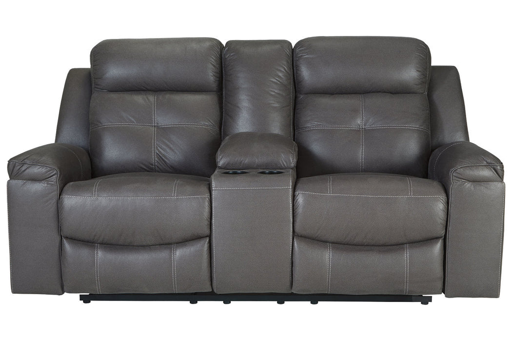 Jesolo Dark Gray Reclining Loveseat with Console - 8670594 - Vega Furniture