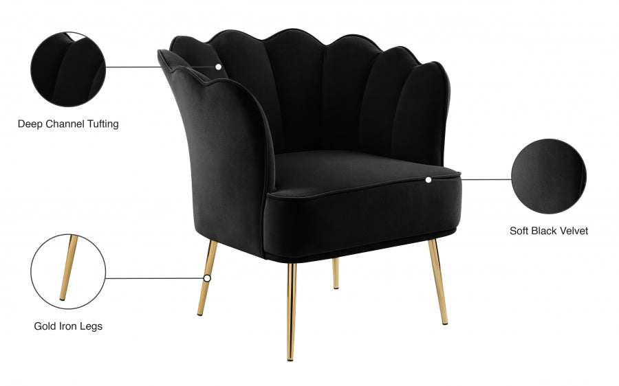 Jester Black Velvet Accent Chair - 516Black - Vega Furniture