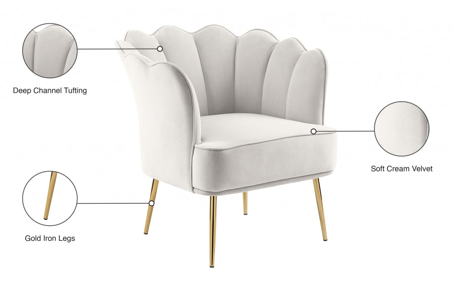 Jester Cream Velvet Accent Chair - 516Cream - Vega Furniture