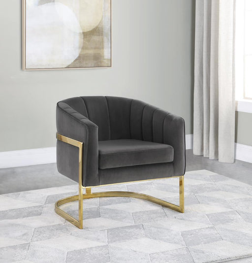 Joey Dark Gray/Gold Tufted Barrel Accent Chair - 903039 - Vega Furniture
