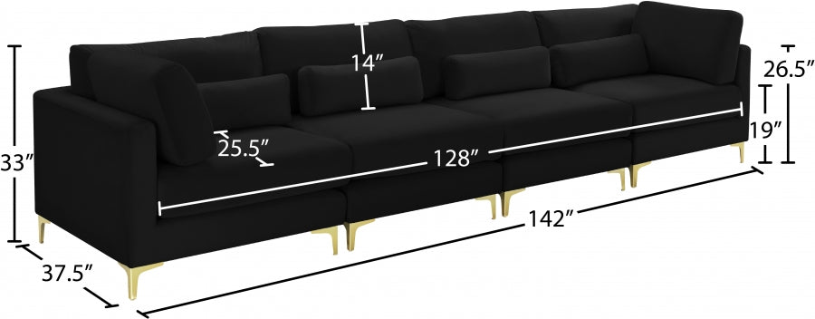 Julia Black Velvet Modular 142" Sofa - 605Black-S142 - Vega Furniture