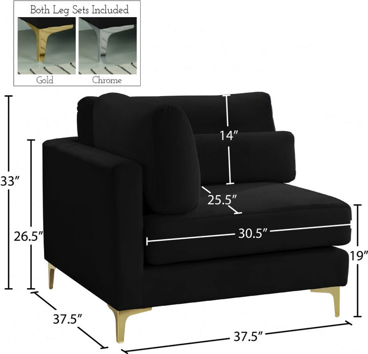 Julia Black Velvet Modular Corner Chair - 605Black-Corner - Vega Furniture