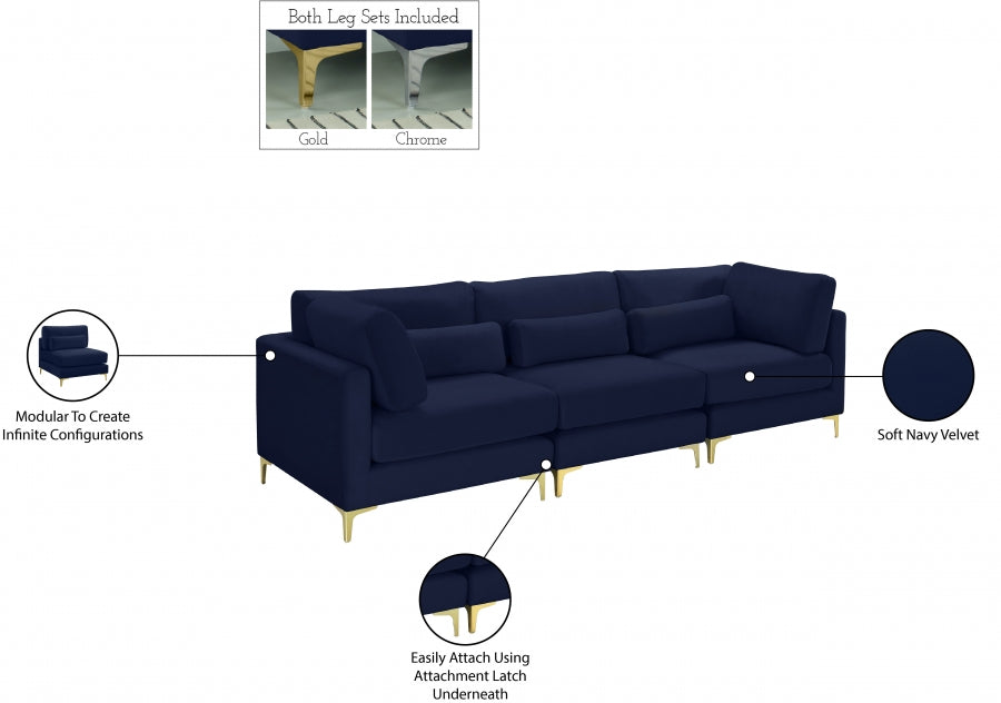 Julia Blue Velvet Modular 108" Sofa - 605Navy-S108 - Vega Furniture