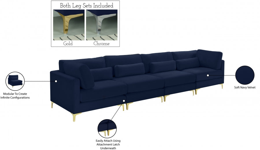 Julia Blue Velvet Modular 142" Sofa - 605Navy-S142 - Vega Furniture