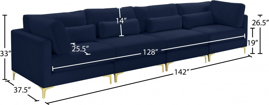 Julia Blue Velvet Modular 142" Sofa - 605Navy-S142 - Vega Furniture