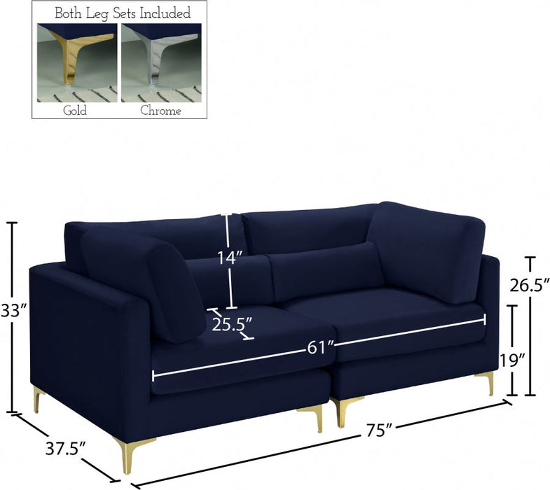 Julia Blue Velvet Modular 75" Sofa - 605Navy-S75 - Vega Furniture