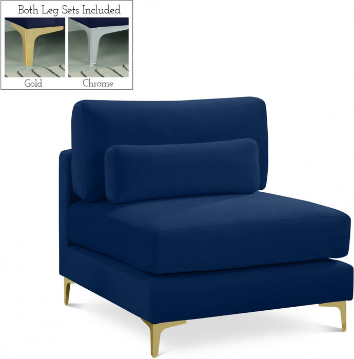 Julia Blue Velvet Modular Armless Chair - 605Navy-Armless - Vega Furniture