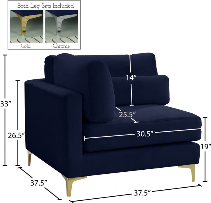 Julia Blue Velvet Modular Corner Chair - 605Navy-Corner - Vega Furniture