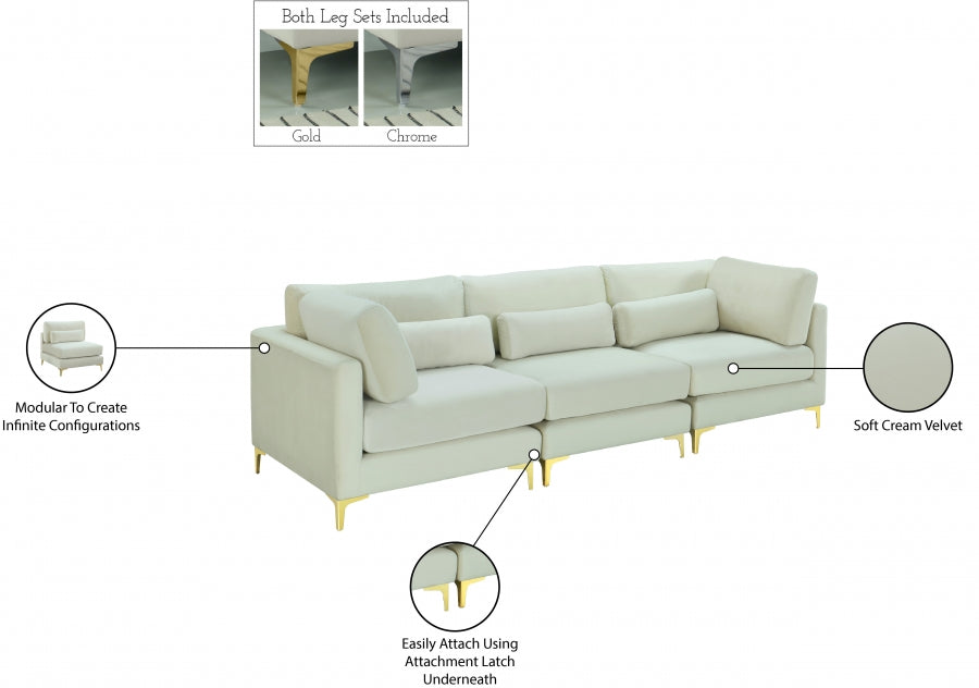 Julia Cream Velvet Modular 108" Sofa - 605Cream-S108 - Vega Furniture