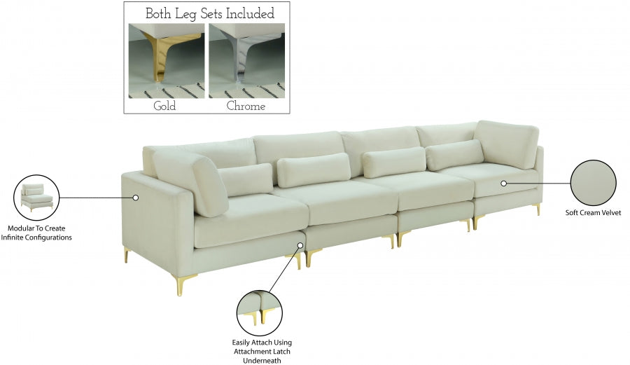 Julia Cream Velvet Modular 142" Sofa - 605Cream-S142 - Vega Furniture