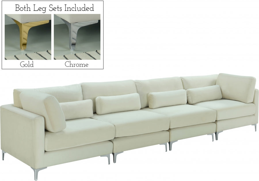 Julia Cream Velvet Modular 142" Sofa - 605Cream-S142 - Vega Furniture