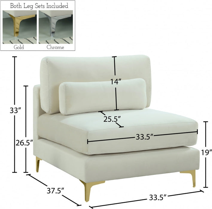 Julia Cream Velvet Modular Armless Chair - 605Cream-Armless - Vega Furniture