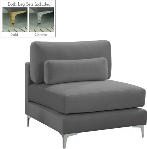 Julia Grey Velvet Modular Armless Chair - 605Grey-Armless - Vega Furniture