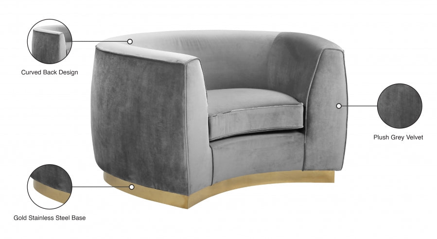 Julian Grey Velvet Chair - 620Grey-C - Vega Furniture
