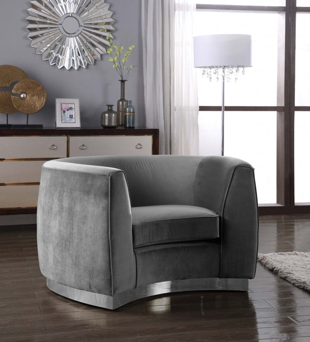 Julian Grey Velvet Chair - 621Grey-C - Vega Furniture