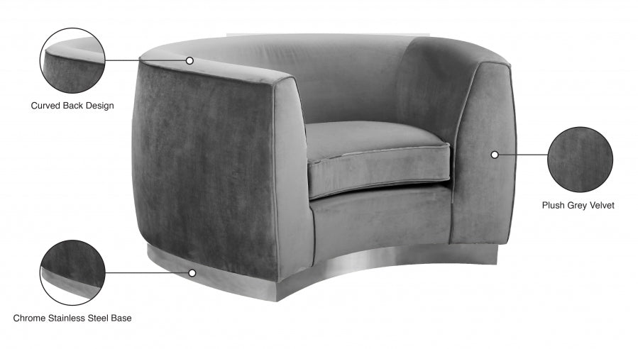 Julian Grey Velvet Chair - 621Grey-C - Vega Furniture